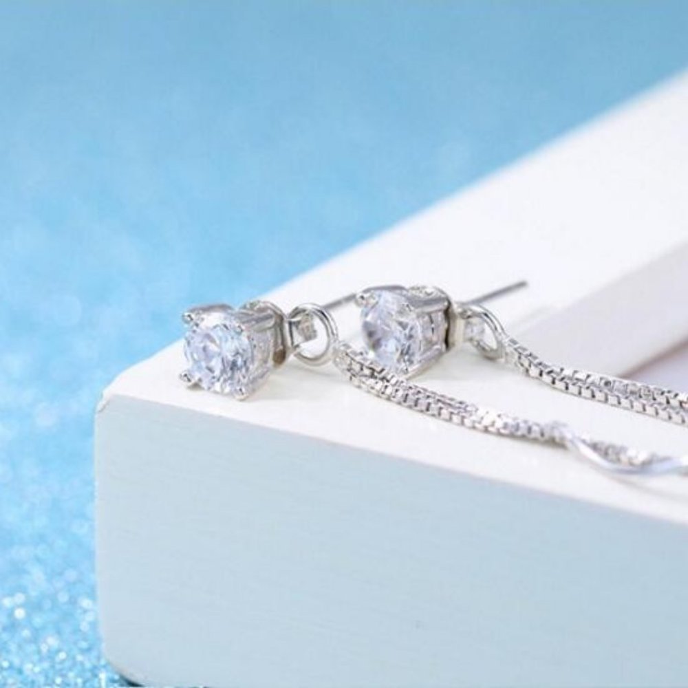 NEW 925 Sterling Silver Diamond Swirl Earrings - Picture 5 of 7